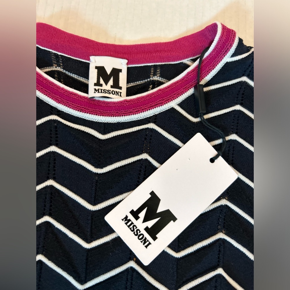 Missoni Maglia Crewneck Chevron Striped Tunic Top Size XS NWT Black Pink - Picture 3 of 5